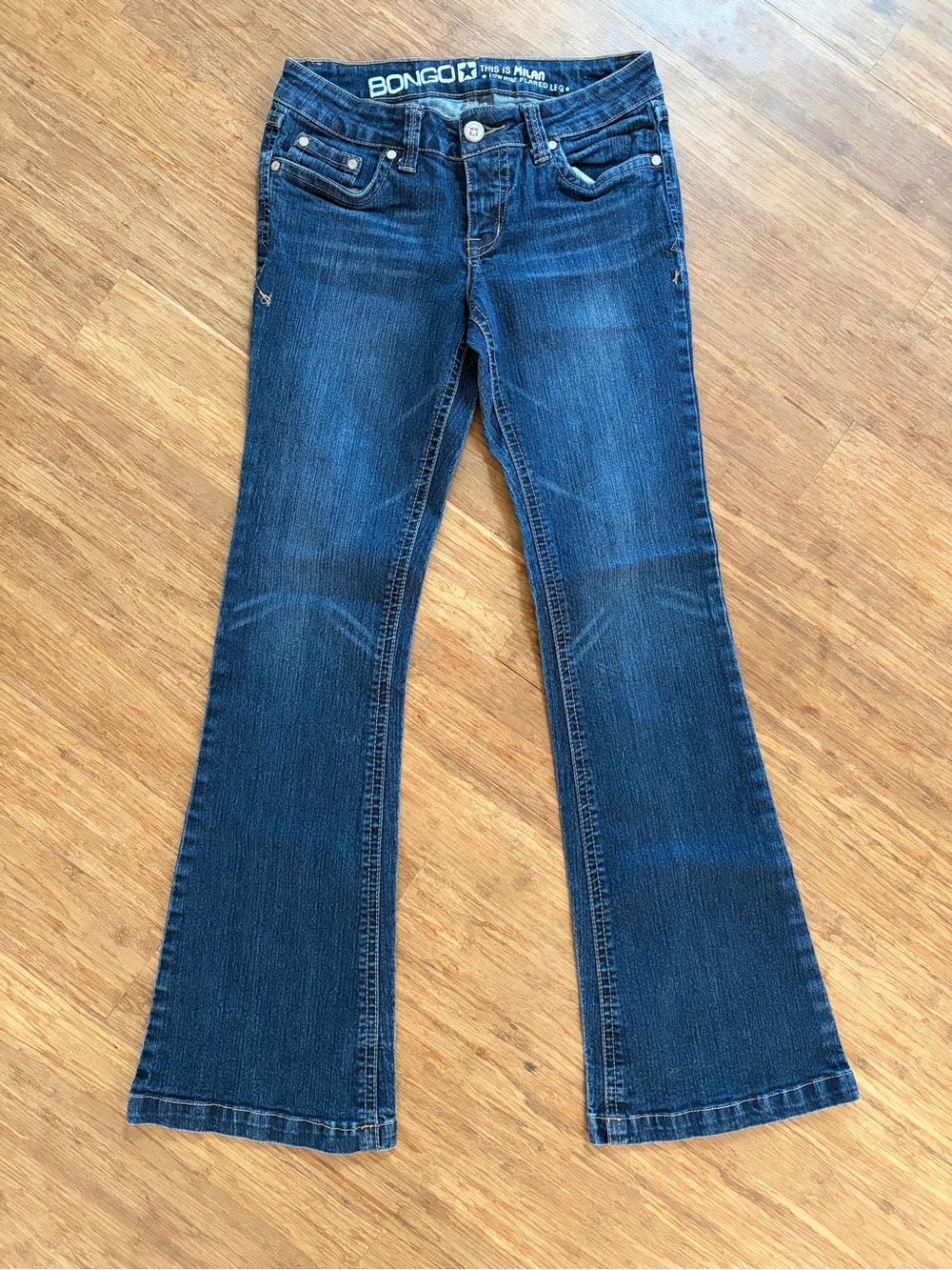 Vintage Y2K Bongo "Milan" Low Rise Flare Jeans Medium Wash Sz 9 Hemmed